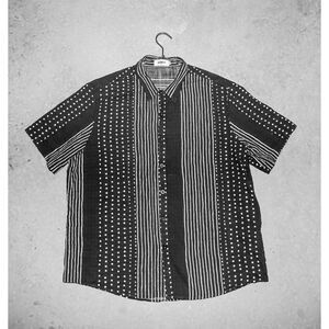 Button Down Mens Shirt Black Striped Short Sleeve Casual Formal Shirt Size XL